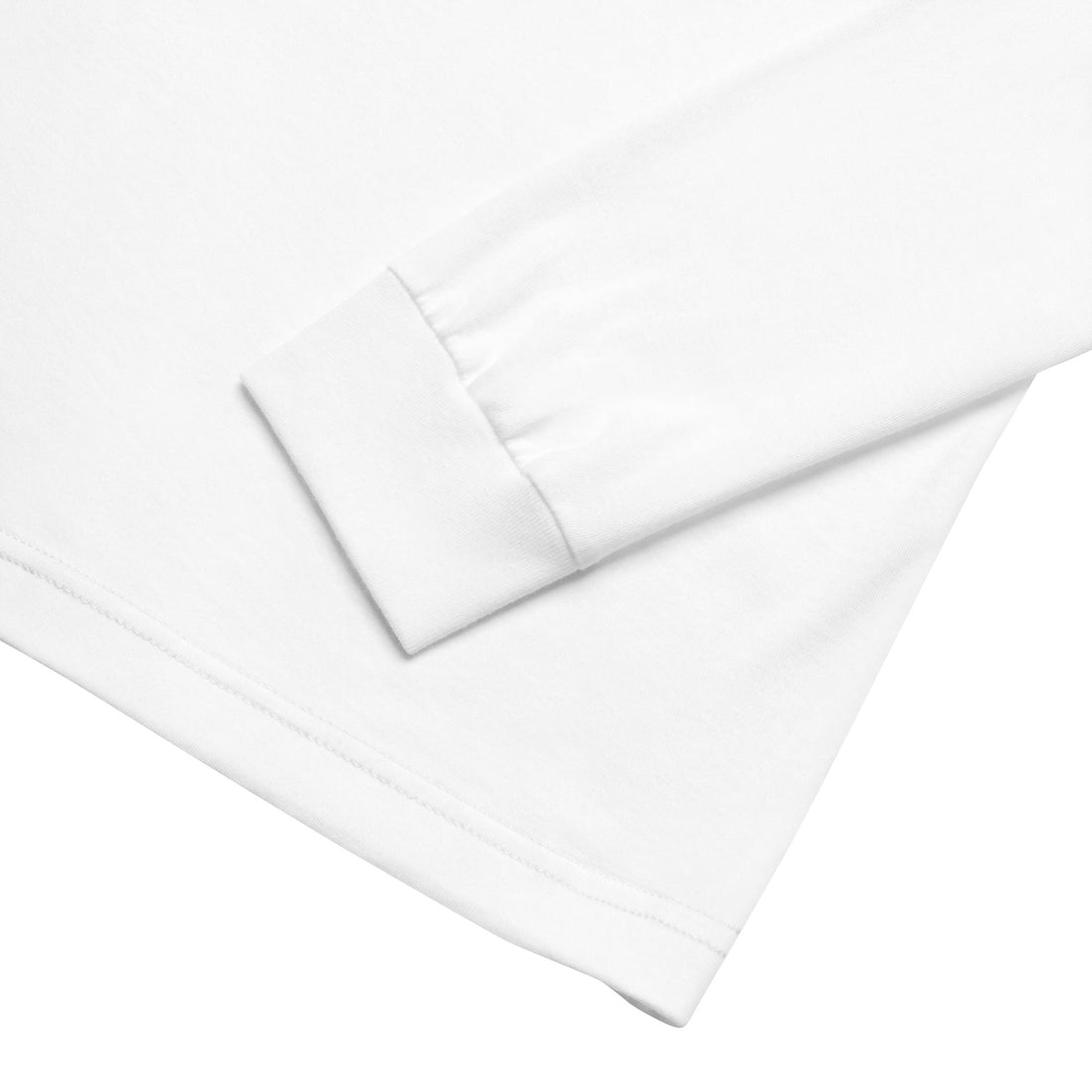 White unisex long sleeve t-shirt, fabric detail close-up