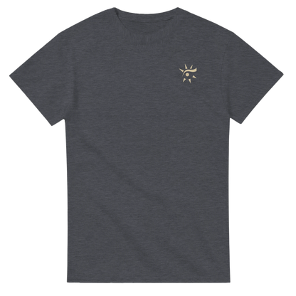 Dark heather heavyweight unisex crewneck t-shirt, front view