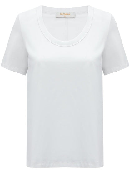 Stain-Resistant White Cotton U-Neck Short Sleeve Tee